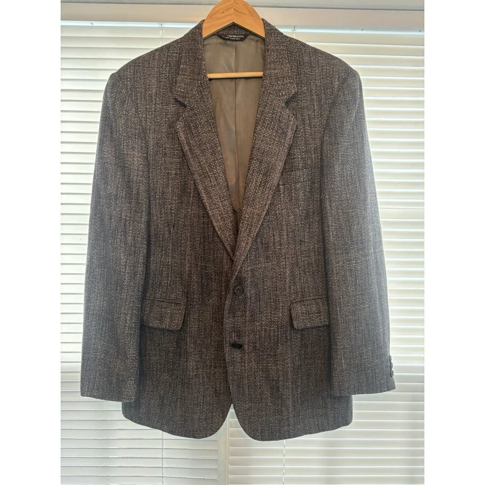 Vtg John Craigmiles 42R Sport Coat Blazer Gray Tweed Windowpane Jacket Wool Bl